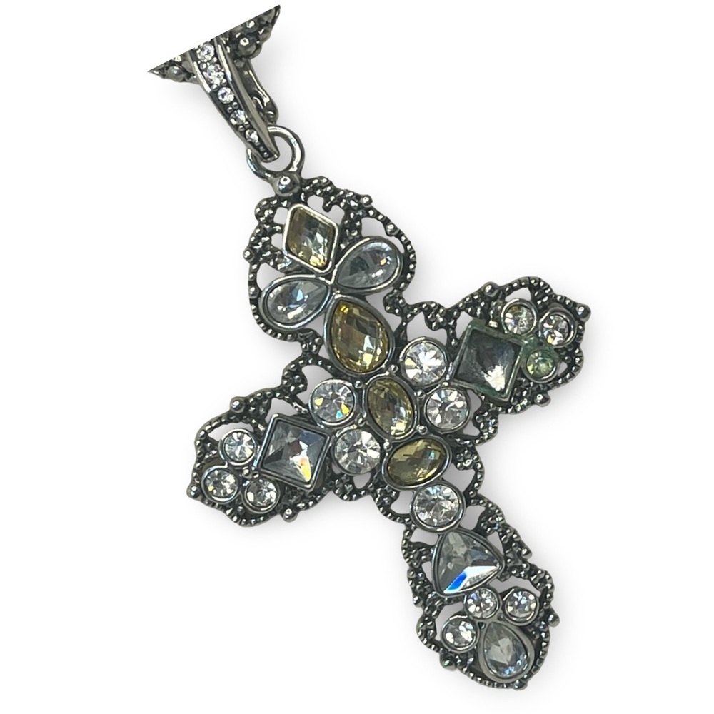 Jeweled Cross Pendant on Silver Tone Chain